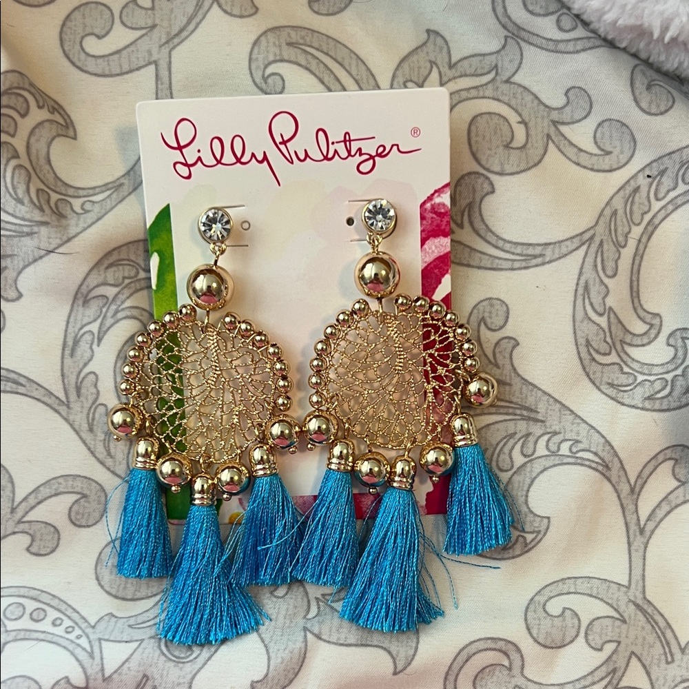 Lilly Pulitzer Gold and Blue Statement Earrings